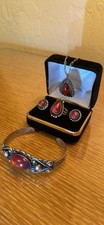 VTG Fred Harvey Era Sterling Silver Dragon's Breath Ring Earrings Bracelet Set - Additional view 1