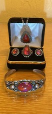 VTG Fred Harvey Era Sterling Silver Dragon's Breath Ring Earrings Bracelet Set