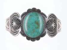 6.37" Fred Harvey Era Native American Sterling silver turquoise cuff bracelet