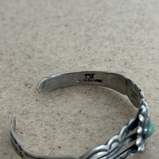 1930s Fred Harvey Era IH Coin Silver Turquoise Southwestern Cuff Bracelet - Additional view 5
