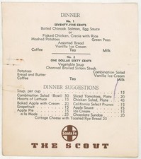 1940s WWII Santa Fe Railroad Menu Fred Harvey Dining Car The Scout Troop Train