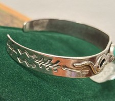 Native American Fred Harvey era Silver Snake Stamp Turquoise Cuff/Bracelet   - Additional view 1
