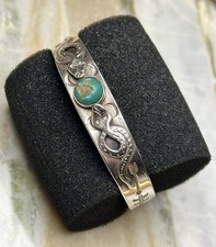 Native American Fred Harvey era Silver Snake Stamp Turquoise Cuff/Bracelet   - Additional view 3