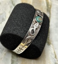 Native American Fred Harvey era Silver Snake Stamp Turquoise Cuff/Bracelet   - Additional view 4