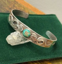 Native American Fred Harvey era Silver Snake Stamp Turquoise Cuff/Bracelet