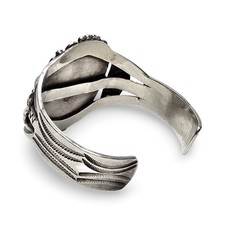 VINTAGE NAVAJO FRED HARVEY ERA OLD PAWN STERLING PETRIFIED WOOD CUFF BRACELET  - Additional view 6