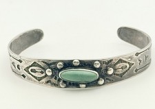 Navajo Fred Harvey Era Silver Cerrillos Turquoise Whirling Log Cuff 7” - Additional view 2