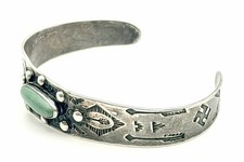 Navajo Fred Harvey Era Silver Cerrillos Turquoise Whirling Log Cuff 7”