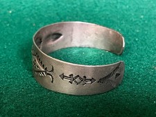 Antique Fred Harvey-era Native American Coin Silver Cuff Stamped Bracelet - Additional view 2