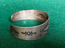 Antique Fred Harvey-era Native American Coin Silver Cuff Stamped Bracelet - Additional view 6