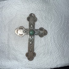 Vintage Fred Harvey Era Navajo Sterling Silver Cross Pendent with Turquoise