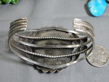 Fred Harvey Era NAVAJO Natural HACHITA TURQUOISE Repousse COIN Silver Bracelet - Additional view 8