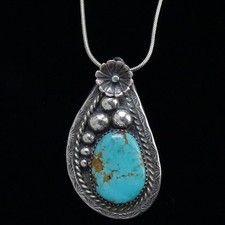 Navajo Fred Harvey Era Sterling Silver 18” Turquoise Pendant Necklace Signed UVS - Additional view 1