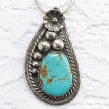 Navajo Fred Harvey Era Sterling Silver 18” Turquoise Pendant Necklace Signed UVS - Additional view 11