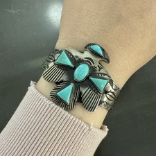 TURQUOISE THUNDERBIRD CUFF BRACELET VIRGIL BEGAY STERLING SILVER NATIVE NAVAJO - Additional view 5