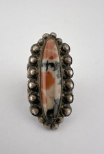 Old Fred Harvey Era Navajo Petrified Wood Agate Sterling Silver Stamped Ring - Additional view 1