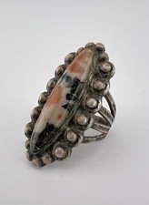 Old Fred Harvey Era Navajo Petrified Wood Agate Sterling Silver Stamped Ring - Additional view 2