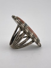 Old Fred Harvey Era Navajo Petrified Wood Agate Sterling Silver Stamped Ring - Additional view 3