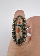 Old Fred Harvey Era Navajo Petrified Wood Agate Sterling Silver Stamped Ring - Additional view 6