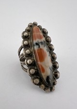 Old Fred Harvey Era Navajo Petrified Wood Agate Sterling Silver Stamped Ring