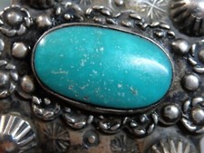 Harvey Era NAVAJO Blue Gem TURQUOISE Repousse Coin Silver THUNDERBIRD Bracelet - Additional view 5