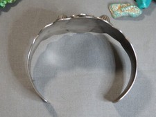 Harvey Era NAVAJO Blue Gem TURQUOISE Repousse Coin Silver THUNDERBIRD Bracelet - Additional view 10