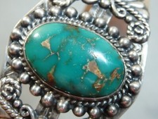 Fred HarveyEra NAVAJO Maisels Nevada TURQUOISE Sterling Silver 45g Cuff Bracelet - Additional view 4