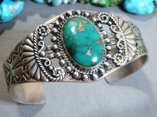 Fred HarveyEra NAVAJO Maisels Nevada TURQUOISE Sterling Silver 45g Cuff Bracelet