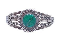 Fred Harvey Era Sterling Silver Green Turquoise Stamped Split Cuff Bracelet, 6