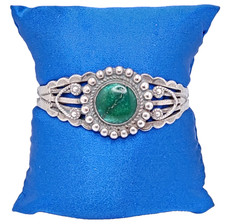 Fred Harvey Era Sterling Silver Green Turquoise Stamped Split Cuff Bracelet, 6