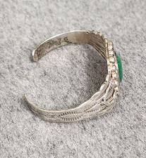 Fred Harvey Era Sterling Silver Green Turquoise Stamped Split Cuff Bracelet, 6