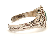 Fred Harvey Era Sterling Silver Green Turquoise Stamped Split Cuff Bracelet, 6