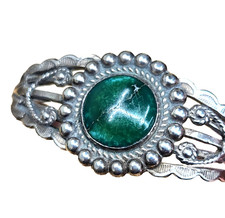 Fred Harvey Era Sterling Silver Green Turquoise Stamped Split Cuff Bracelet, 6