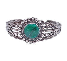 Fred Harvey Era Sterling Silver Green Turquoise Stamped Split Cuff Bracelet, 6