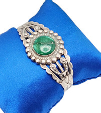 Fred Harvey Era Sterling Silver Green Turquoise Stamped Split Cuff Bracelet, 6