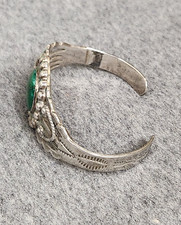 Fred Harvey Era Sterling Silver Green Turquoise Stamped Split Cuff Bracelet, 6