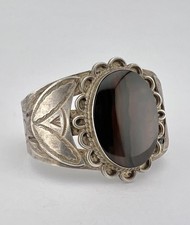 Vtg Fred Harvey Era Navajo Sterling Silver Petrified Wood Stamped Cuff Bracelet