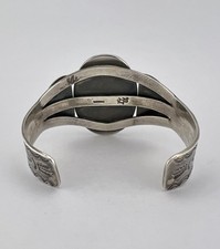 Vtg Fred Harvey Era Navajo Sterling Silver Petrified Wood Stamped Cuff Bracelet - Additional view 4