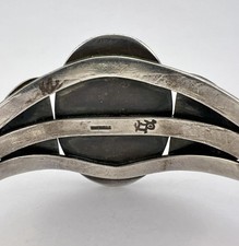Vtg Fred Harvey Era Navajo Sterling Silver Petrified Wood Stamped Cuff Bracelet - Additional view 5
