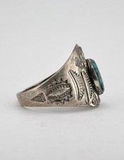 Vtg Fred Harvey Style Sterling Silver Turquoise Thunderbird Stamped Band Ring - Additional view 3