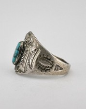 Vtg Fred Harvey Style Sterling Silver Turquoise Thunderbird Stamped Band Ring - Additional view 6