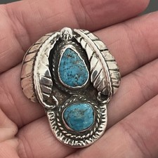 Early Old Pawn Native American Sterling Silver Fred Harvey Turquoise Pendant - Additional view 4