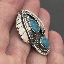 Early Old Pawn Native American Sterling Silver Fred Harvey Turquoise Pendant - Additional view 5