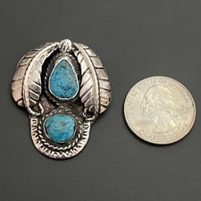 Early Old Pawn Native American Sterling Silver Fred Harvey Turquoise Pendant - Additional view 9