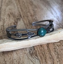 Vintage Whirling Log Cuff Fred Harvey Era Navajo Turquoise Silver 2.5” Wide