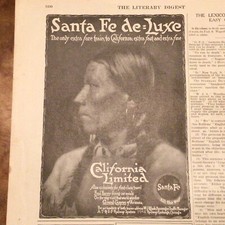 1911 Santa Fe deluxe Fred Harvey Indian California ATSF Train Railway Print Ad
