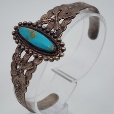 Fred Harvey Era OLD Vintage Sterling Silver & Turquoise Cuff Bracelet 6