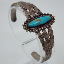 Fred Harvey Era OLD Vintage Sterling Silver & Turquoise Cuff Bracelet 6