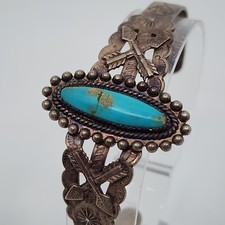 Fred Harvey Era OLD Vintage Sterling Silver & Turquoise Cuff Bracelet 6