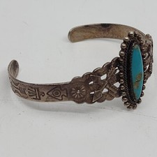 Fred Harvey Era OLD Vintage Sterling Silver & Turquoise Cuff Bracelet 6